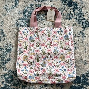 Charming Pink Floral Bunny Tote Bag NWT